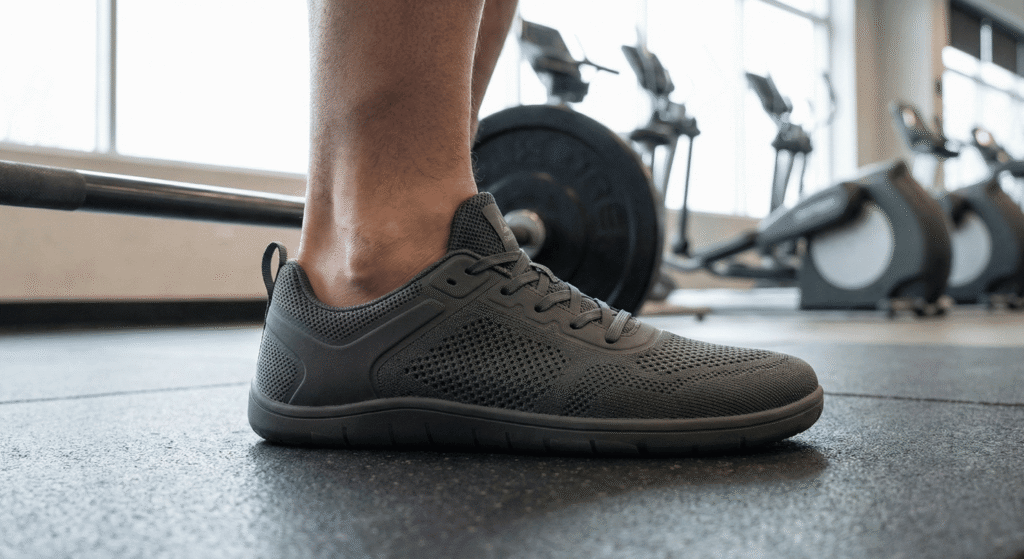 A imagem mostra como deve ser o tênis certo para treinos de musculação e cardio