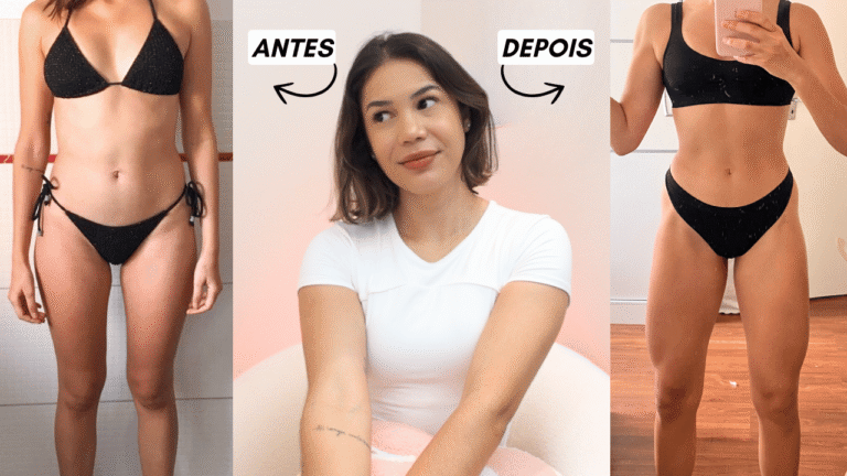 Foto de antes de depois da Thali somente com treinos em casa