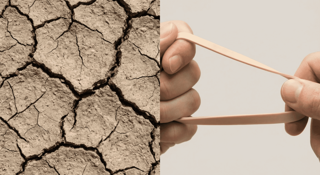 Comparação conceitual entre pele desidratada e pele elástica rica em colágeno.